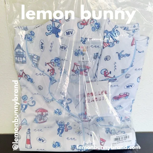 Roller Rabbit Martha’s Vineyard Monkey Short Sleeve Polo Pajamas Blue Small NWT